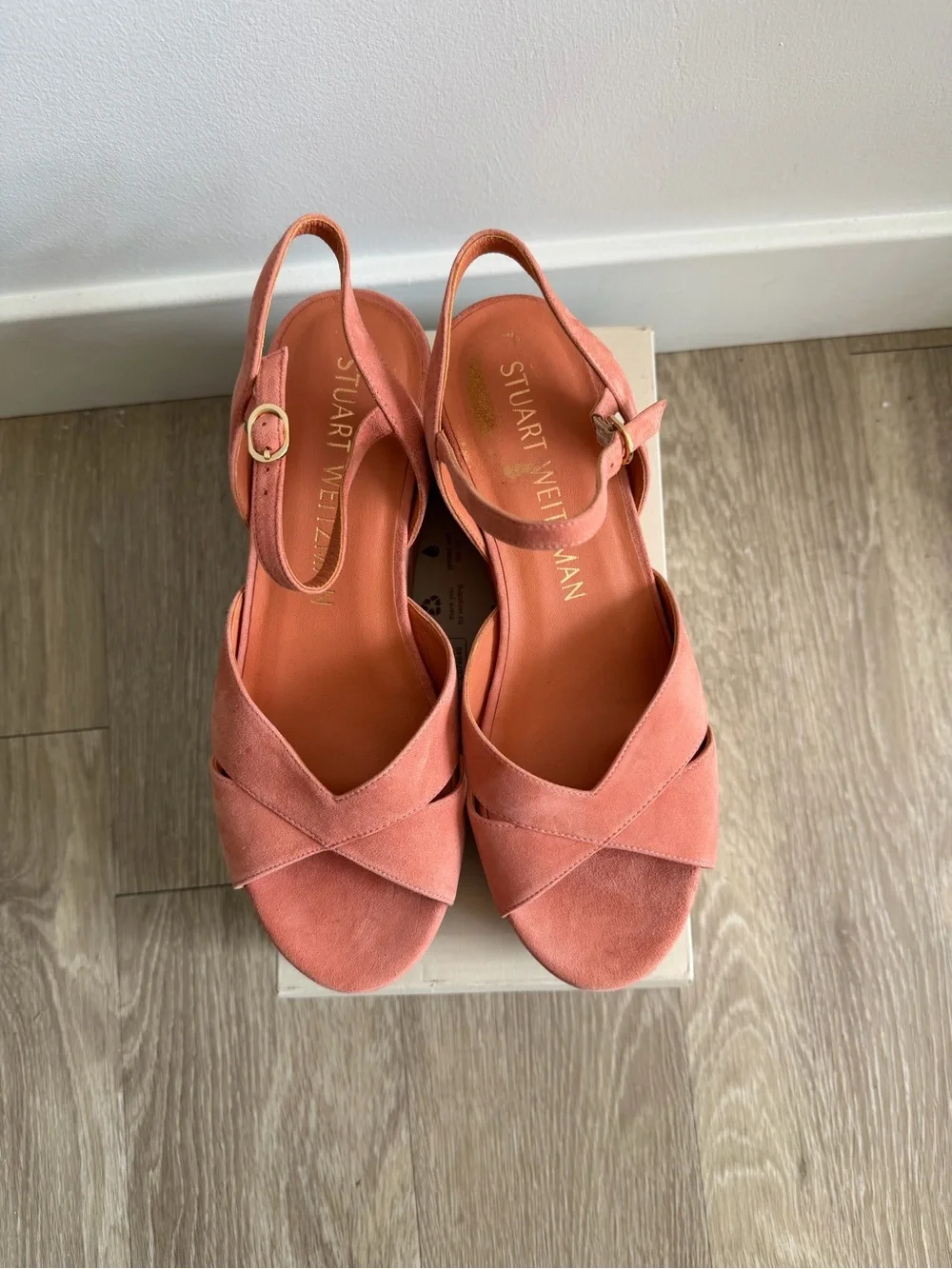 Stuart Weitzman Carmen Midi Wedge Sandals Terracotta Suede Size 9.5B